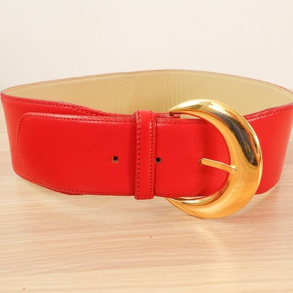 VALENTINO GARAVANI Belt Women 65 26 XS‎ Red Wide Leather Gold Buckle Chunky Wide main image 10